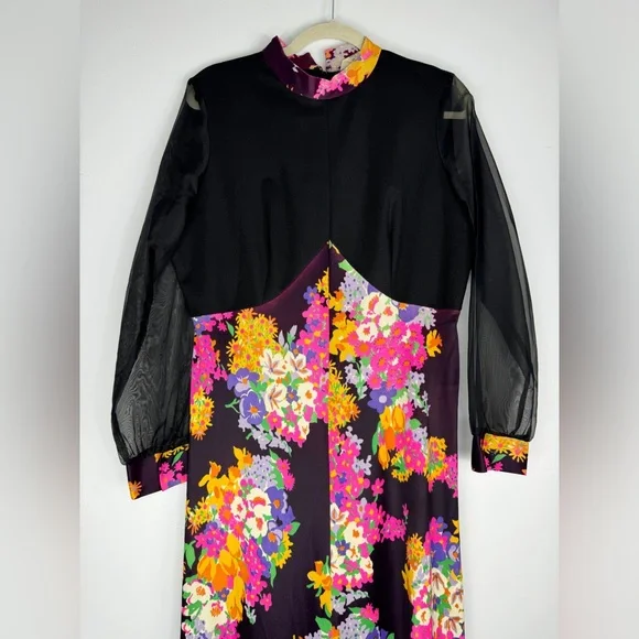 Vintage Montgomery Ward Maxi Dress Sz 8 Floral Conservative - Picture 2 of 8